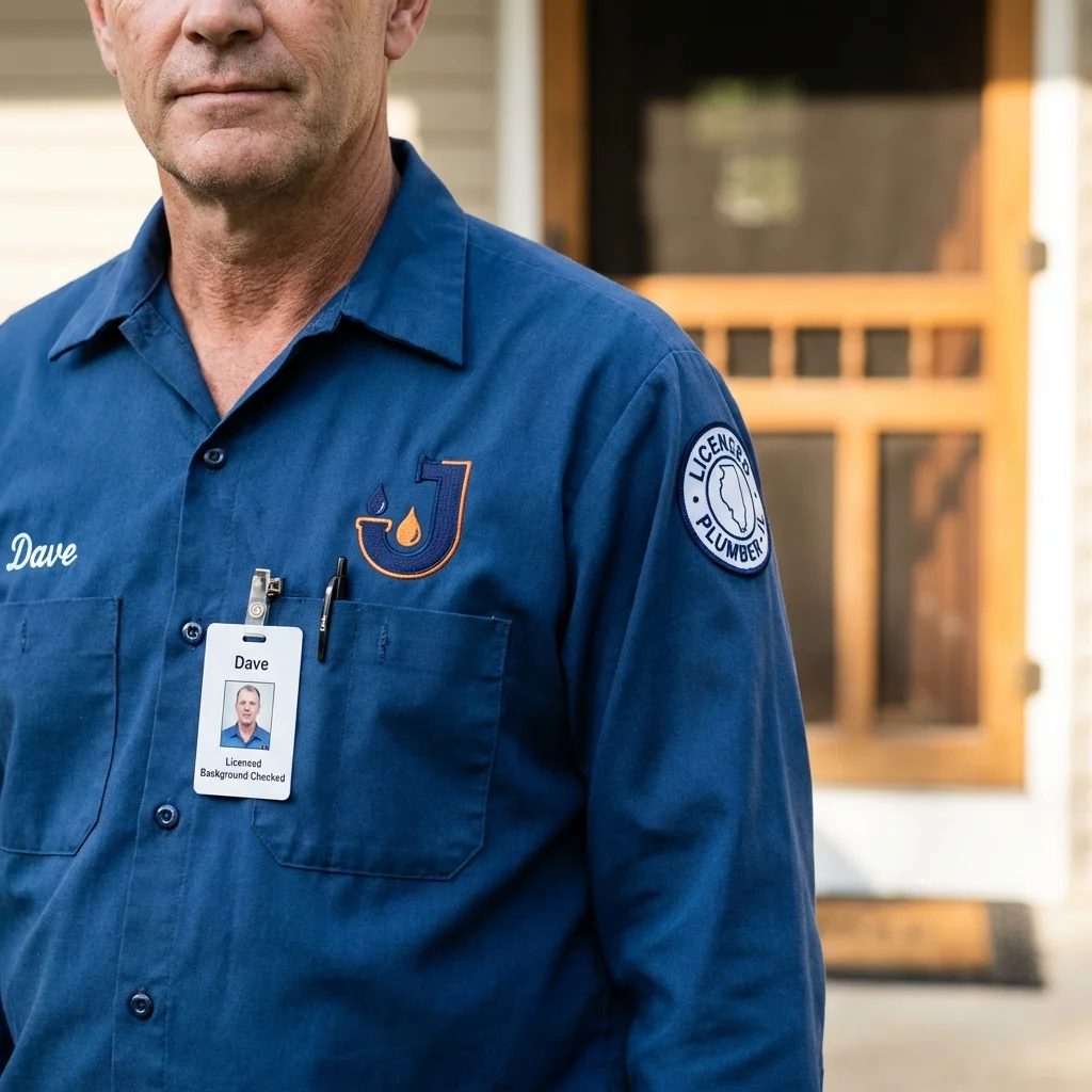 Licensed plumber showing ID badge in Petersburg, IL