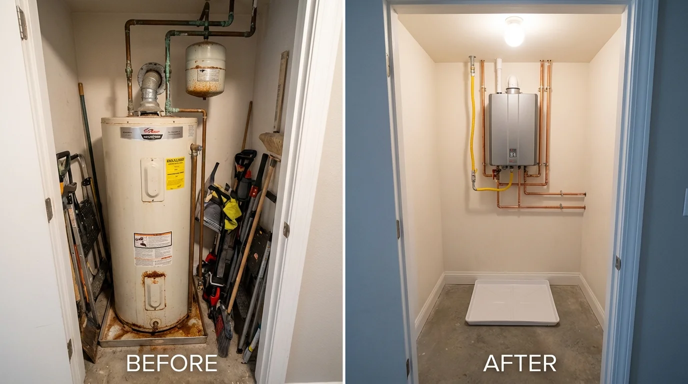 Tank water heater versus wall-mounted tankless unit comparison for Petersburg, IL homeowners